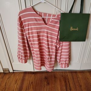 Croft & Barrow Blush and White Striped V-Neck Top